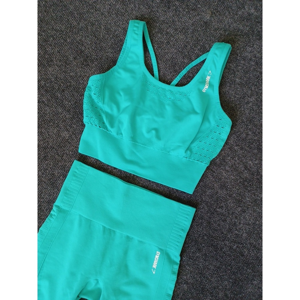 Gymshark Womens Small Energy+ Seamless Leggings & Sports Bra Tropical Sea Blue